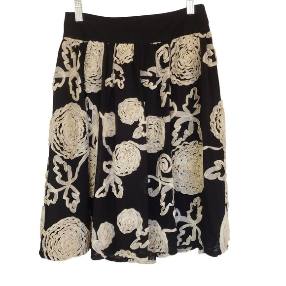 Anthropologie Burlap silk skirt size Small floral lace black cream new - Picture 2 of 9